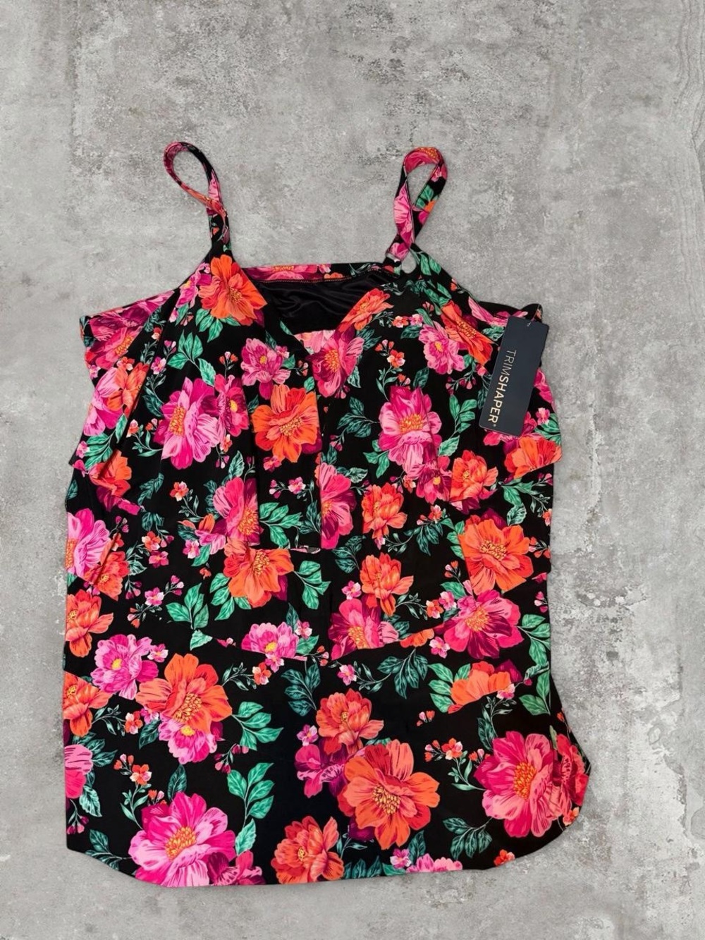 Trina Shaper Black Floral Spaghetti-Strap Tank Top